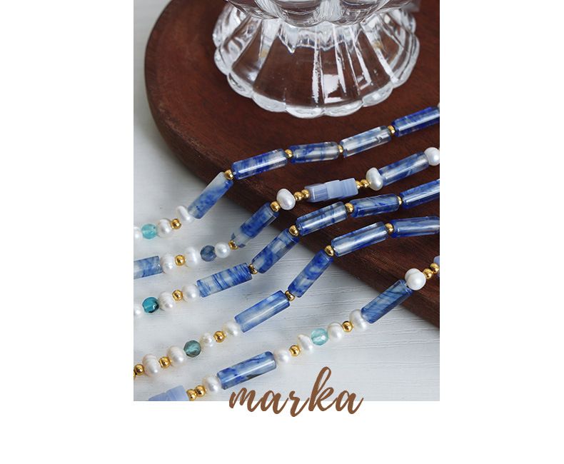 High End Gevoel, Licht Luxe Stijl, Natuurlijke Steen Blauwe Jadeiet Handgemaakte Kraal Zoetwater Parel Ketting Accessoires Voor_voghion.com