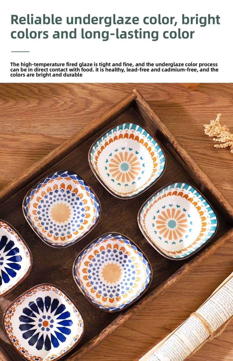 Bohemian Ceramic Flavor Japanese Style Household Soy Sauce Snack Plate Points Redemption Gift Tableware Set_voghion.com