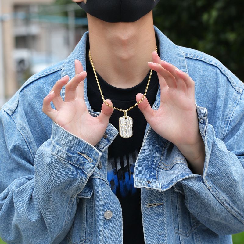 Collana con ciondolo geometrico a forma di croce quadrata con diamanti, stile hip hop, in rame, con personalità, da uomo_voghion.com