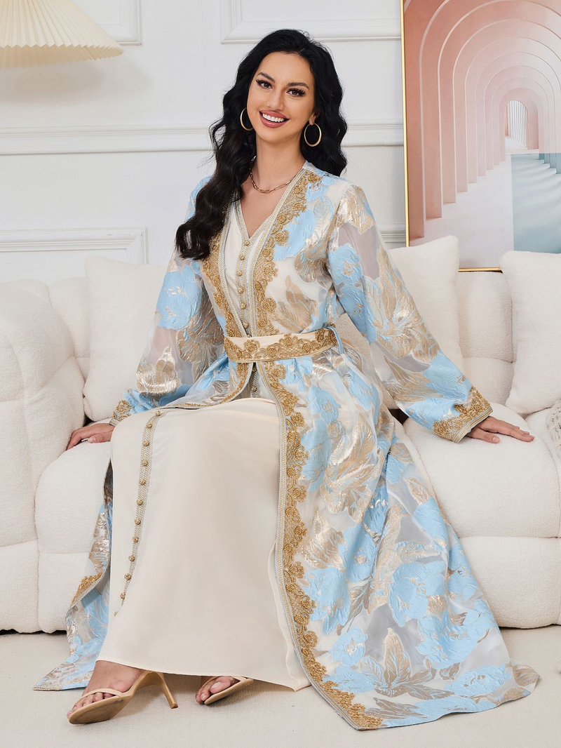 Ženska odjeća Ženski muslimanski ogrtač Ženska duga suknja Elegantna svečana haljina s velikim perlama Haljina_voghion.com