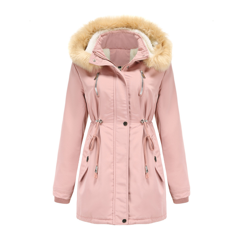 Cappotto imbottito in lana d'agnello spesso da donna, cappotto imbottito ampio, cappello staccabile e giacca in pile_voghion.com