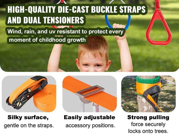 VEVOR Ninja Warrior Obstacle Course For Kids, 2 X 60 Ft Weatherproof Slacklines, 500lbs Weight Capacity Monkey Line, Outdoor Playset Equipment, Backyard Toys Training Equipment Set With 14 Obstacles_voghion.com