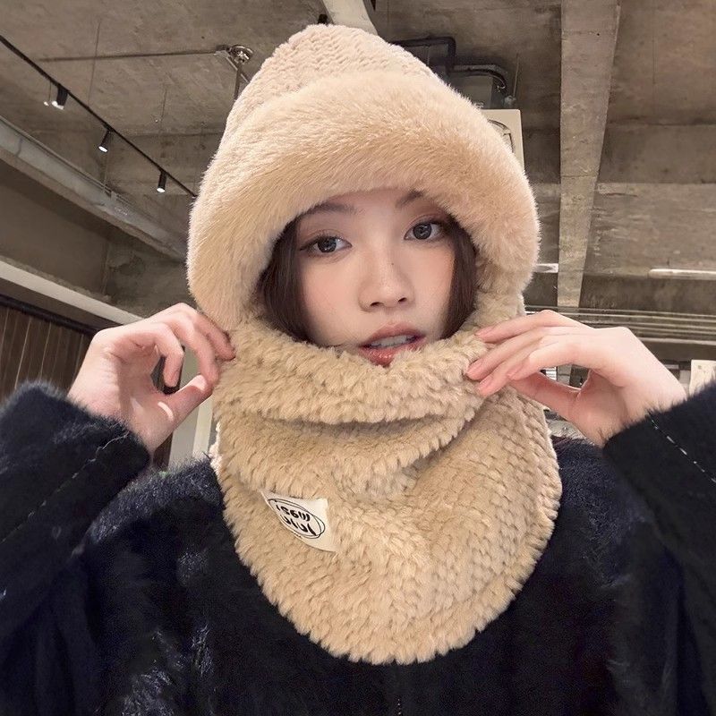 LazyZoom New Winter Cold-Proof Neck Warmer With Integrated Face Mask, Plush Women, Thickened For Cycling, Windproof Ear_voghion.com