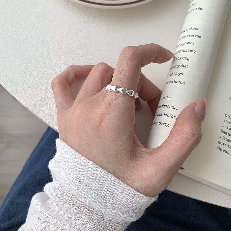 Anello aperto da donna con cuore, in argento puro, versione coreana, personalità, design di nicchia, senso creativo_voghion.com