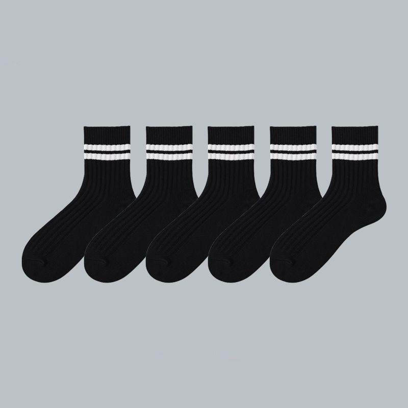 Chaussettes longues tube souples noires et blanches pour hommes et femmes, mi-mollet, emballage_voghion.com