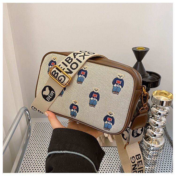 Borsa a tracolla, vera tracolla larga in tela ricamata e pelle, piccola borsa quadrata monospalla, grande capacità._voghion.com