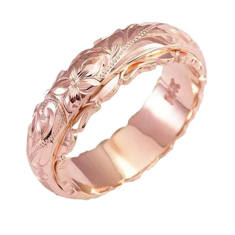 Anello con coda a forma di fiore di rosa inciso, nuovo e semplice, di Longhe_voghion.com
