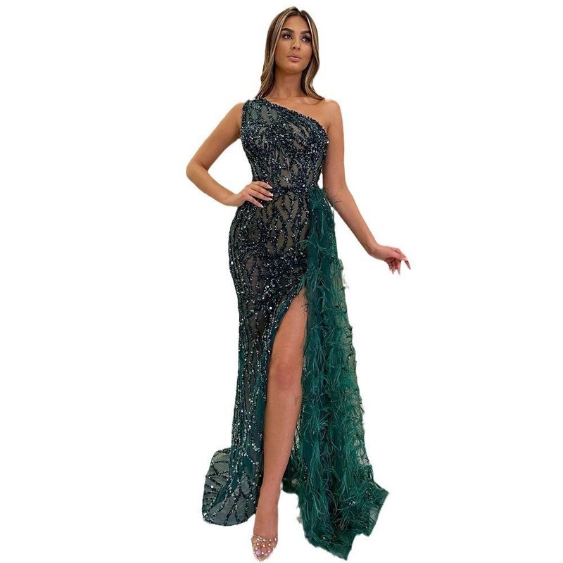 Rochie de seară lungă și lungă, cu paiete, zână lungă, la modă, subțire, de culoare pură_voghion.com