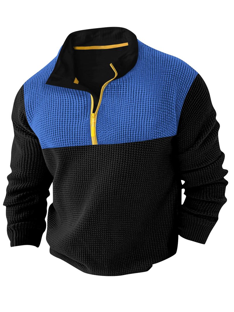 Spring And Autumn New Men's T Shirt Sweater Casual Sports Colorblock Long Sleeve Turtleneck Half Zipper Top_voghion.com