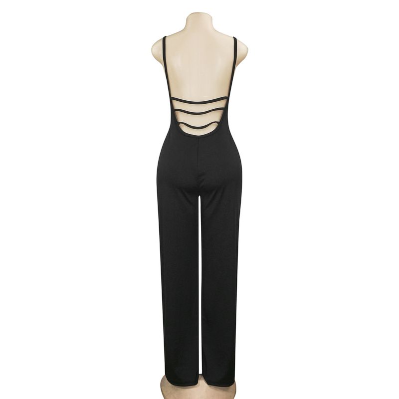 W293JP 2025 Spring New Fashionable Sexy Women's Slim Fit Jumpsuit With Backless Suspender And Straight Leg Pants_voghion.com