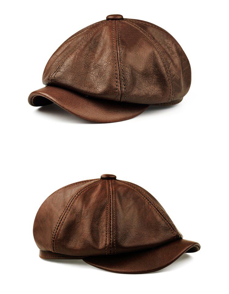 Nieuwe aankomsten Hoeden Heren 2024 Winter 100% Echt Leer Warme Muts Mannelijke Baret Schilder Boina Koeienhuid Achthoekig Hoge Kwaliteit Streetwear_voghion.com