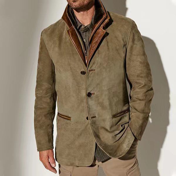 Abbigliamento maschile Moda retrò Giacca Uomo Casual Cappotto Risvolto Cuciture Colore Contrasto Top_voghion.com