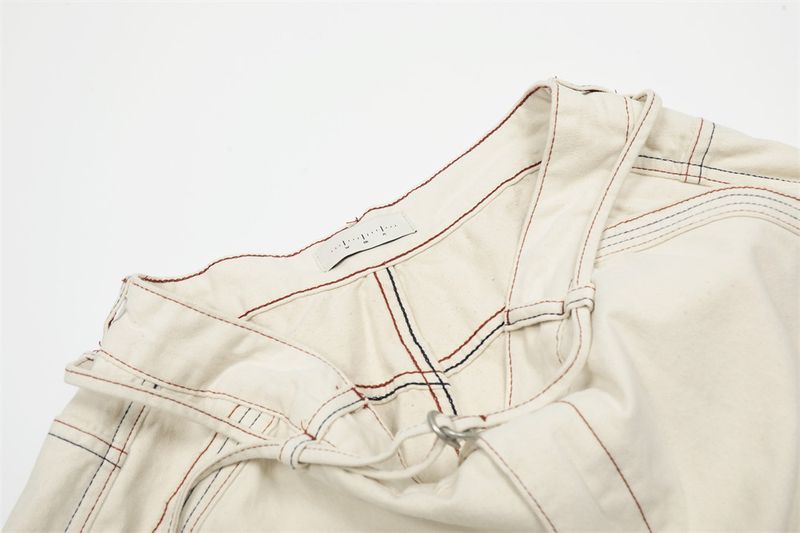 Herrenbekleidung Arbeitsshorts für Männer mit sichtbaren Nähten und Schnittkanten, Shorts mit weitem Bein im High-Street-Stil und mehreren Taschen, Hosen mit geradem Bein_voghion.com