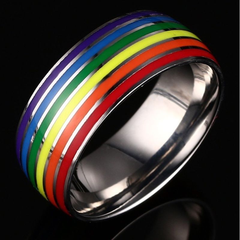 Men's Titanium Steel Rainbow Ring Oil Drop Fashion Personality Simple Polished Couple Rings New Jewelry_voghion.com