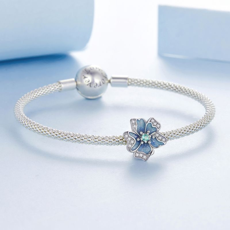 Blumen Silikonperlen Charm Sterling Silber Charm, BSC1126_voghion.com