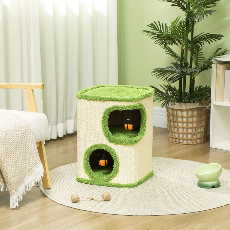 Kratzturm 52 cm avec Katzenhöhle, Kratzfläche et Spielzeug, Vert/Crème_voghion.com