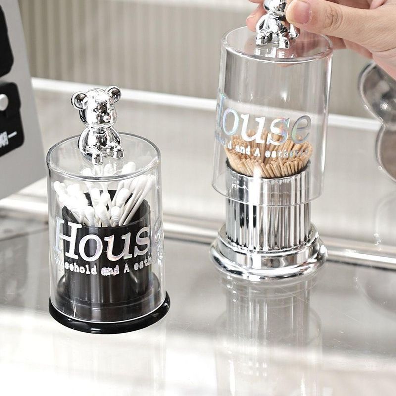 INS Light Luxury Internet Celebrity Bear Niedlicher Halter Wattestäbchen Zahnseidebox Desktop Storage Zahnstocherglas_voghion.com