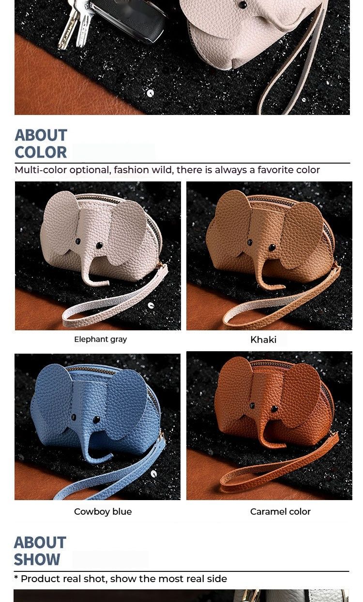 Wallet, Key Bag Creative Card Holder Leather Elephant Coin Purse Zipper Hand-held Lipstick Storage Bag_voghion.com