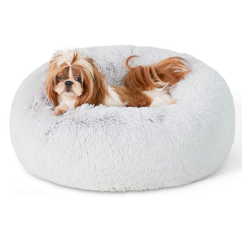 Esterilla redonda de felpa con forma de dona para perros, gorro de sueño profundo para mascotas, cama para gatos_voghion.com
