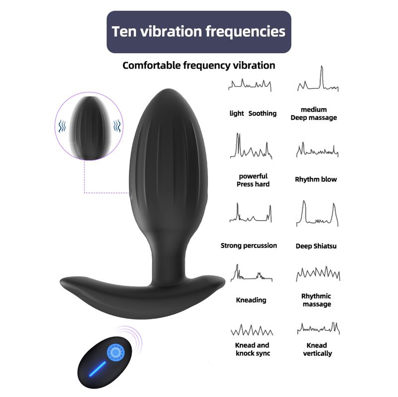 Vibratore anale con telecomando, con spina anale, massaggiatore per la prostata, viola e nero._voghion.com