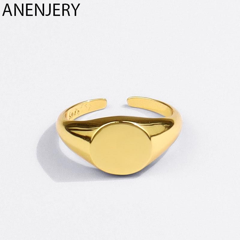 Vendite calde ANENJERY Sier Color Signet per donne e uomini Anello rotondo in oro Gioielli geometrici per feste Regali_voghion.com