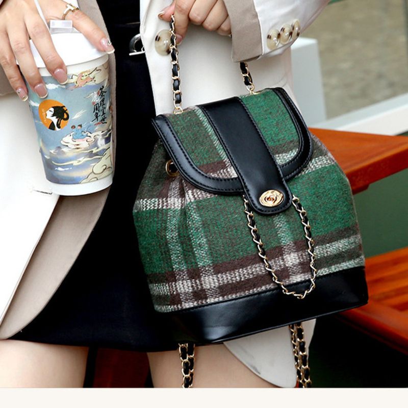Xiaoxiangfeng suede plaid chain autumn and winter new Korean version college style large capacity student commuting_voghion.com