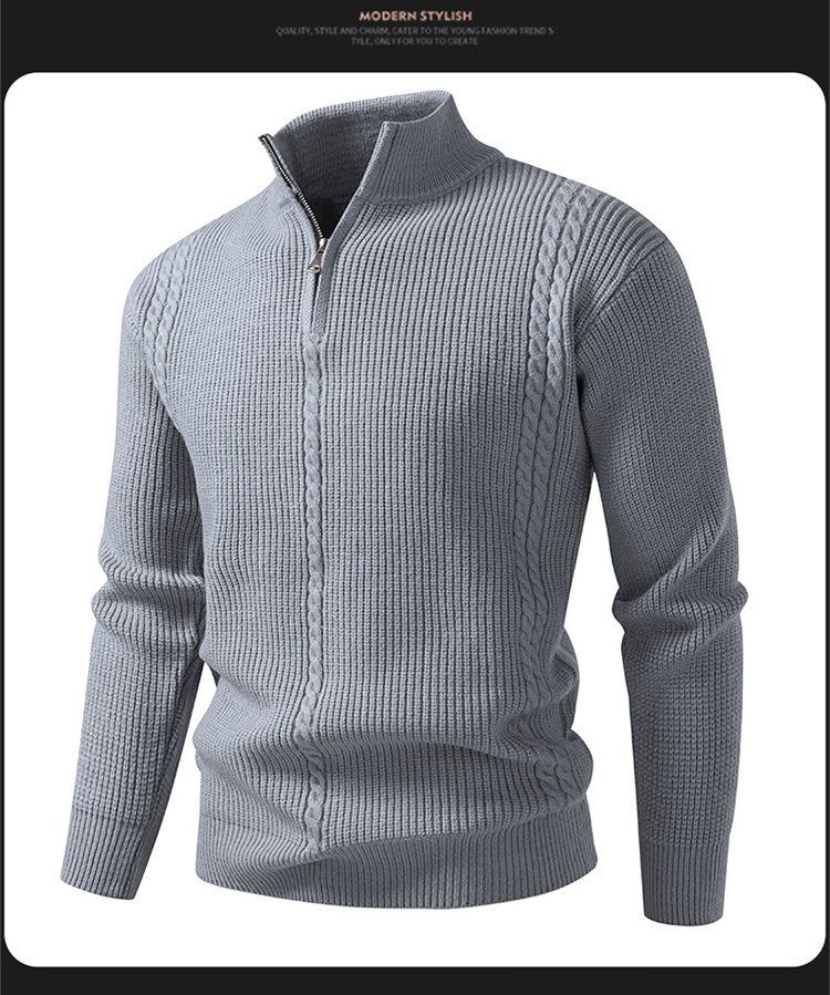 Men's Thick Knit Half-Zip Sweater - Oversized Casual Pullover For Autumn & Winter - Breathable Stretch Fabric (M-4XL, Multiple Colors)_voghion.com