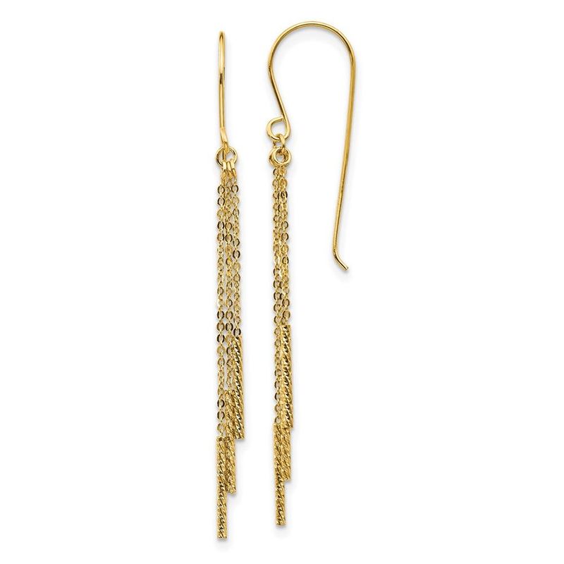 14k Polished Diamond-cut Chain And Bar Shepherd Hook Earrings_voghion.com