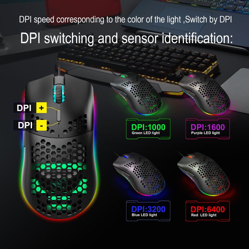 Hole RGB Glow Macro Programiranje Igralna miška 6-tipka za izklop luči Različne žične miške_voghion.com
