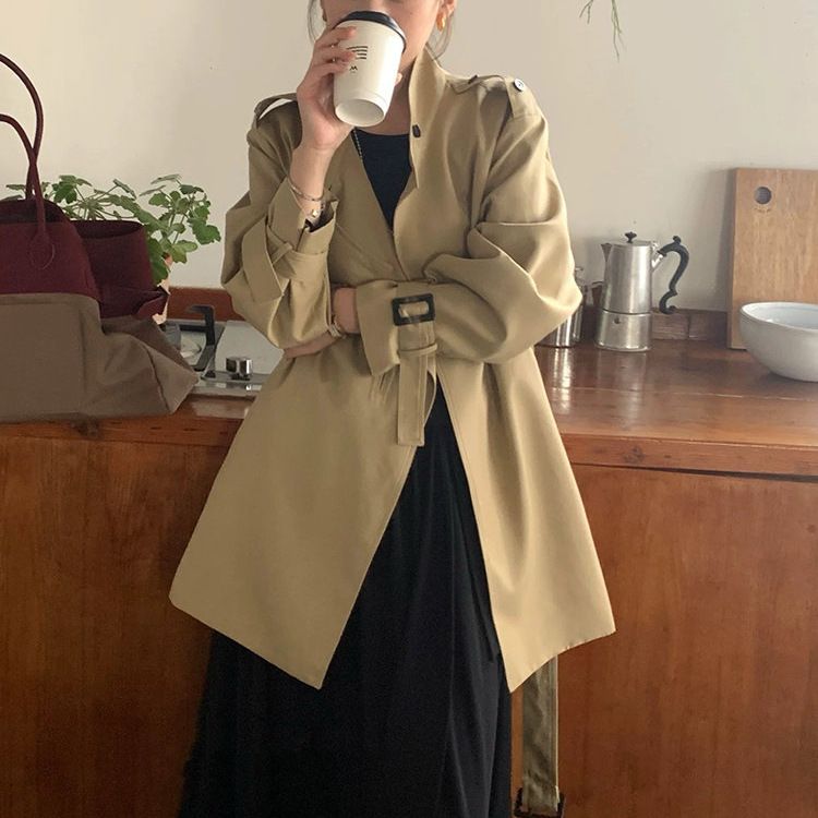 Waist-Cinching Irregular Korean Style Stand Collar Short Trench Coat Women 2025 Autumn New Loose Slimming Top_voghion.com