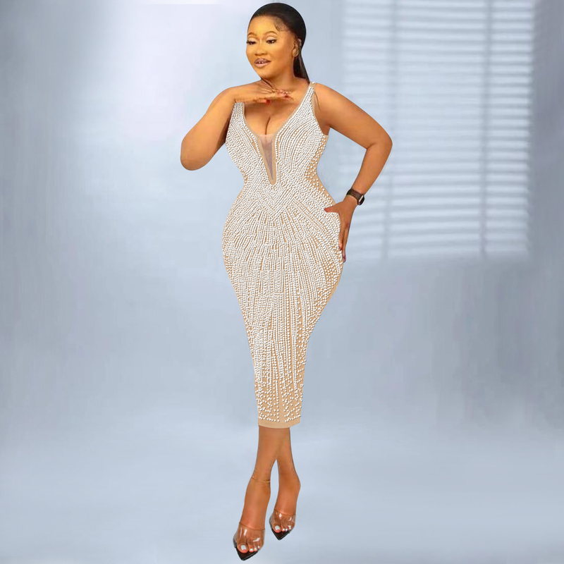 Abbigliamento da donna bretelle alla moda abito sexy con diamanti caldi con scollo a V attillato per le donne_voghion.com