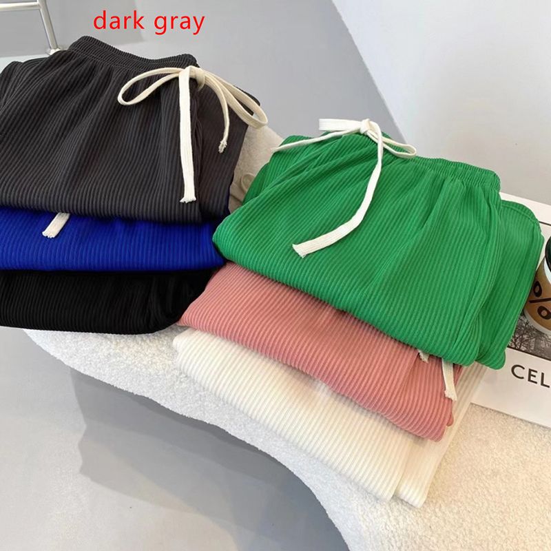 hot selling 2023 Women High Stretch Waist Wide Leg Pants Summer Drawstring Loose Long Rib Knitted Trousers_voghion.com
