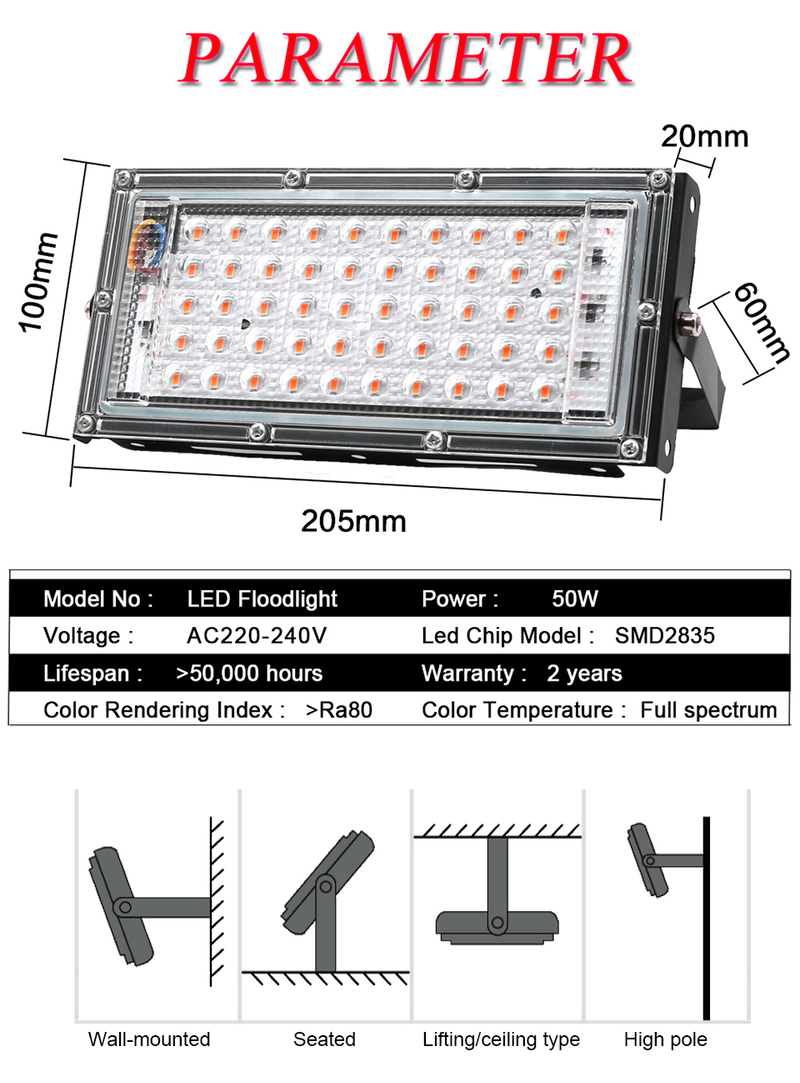 Full Spectrum LED Grow Light PhytoLamp For Plants Tent Flower Seeding 50W AC 220V Range Lamp Outdoor Floodlight Grow Phyto Box_voghion.com