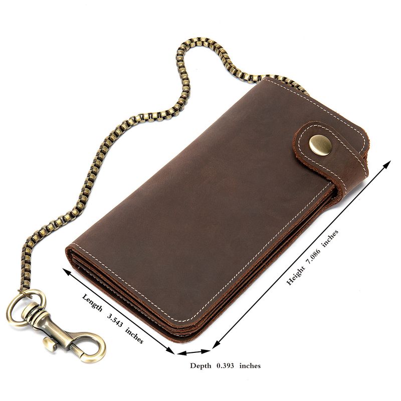 Men's & Women's Genuine Leather Chain Wallet With Multiple Card Slots - Vintage Style Crossbody Purse For Daily Use Multiple Card Slots_voghion.com