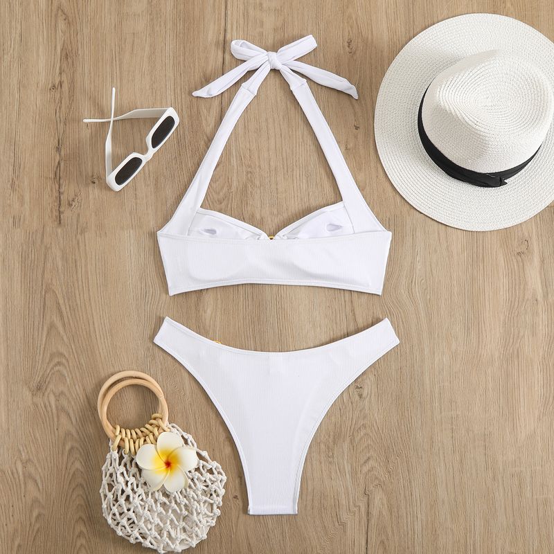 Einfarbiges Bikini-Set – Sexy gerippter Zweiteiler mit tiefem Rückenausschnitt für Damen_voghion.com
