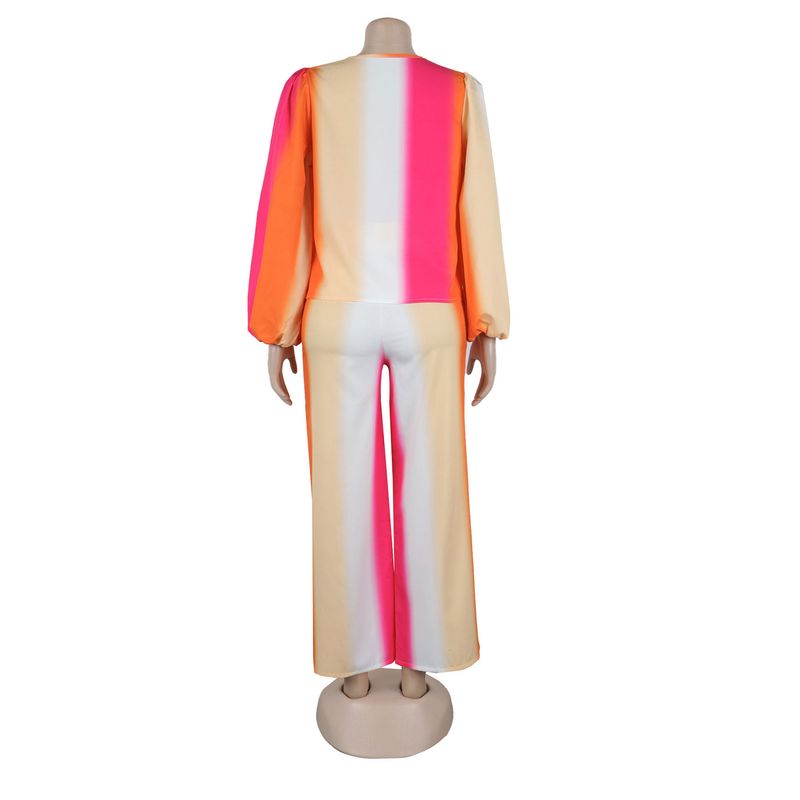 Women's Clothing Printed Swing Collar Wide Leg Pants Suit_voghion.com