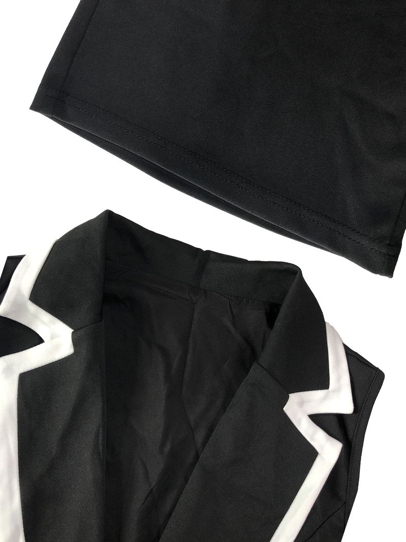 Damenbekleidung Mode Lässig Revers Schlank Ärmellos Hose Pendeln Zweiteiliger Anzug_voghion.com