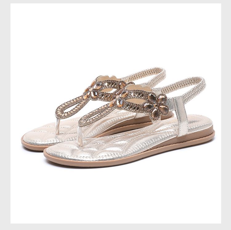 Rhinestone Flat Sandals Large Size Flat Hollow Comfortable Women's Summer Shoes_voghion.com