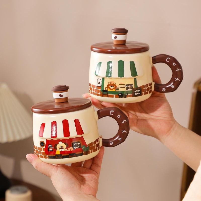 Creative Cartoon Ceramic With Lid High-Value Embossed Mug Student Gift Water Home Cute Breakfast Cup_voghion.com