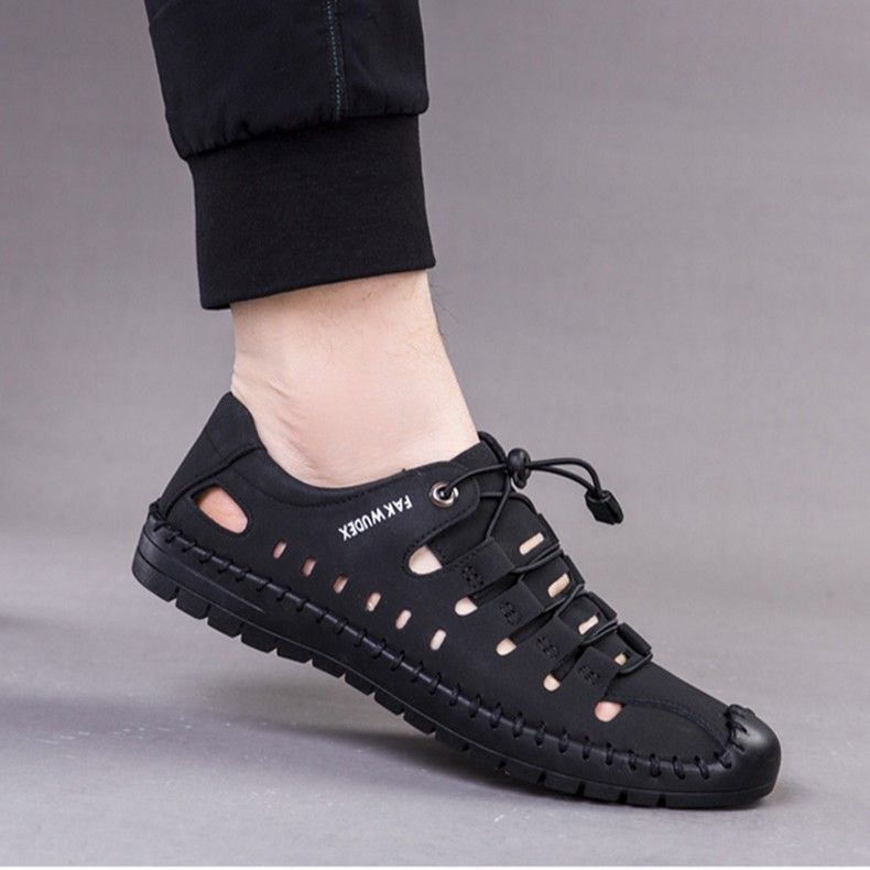 Scarpe in pelle leggere e comode, nuovi sandali da uomo per la spiaggia e l'aria aperta, traforati con suole morbide e_voghion.com