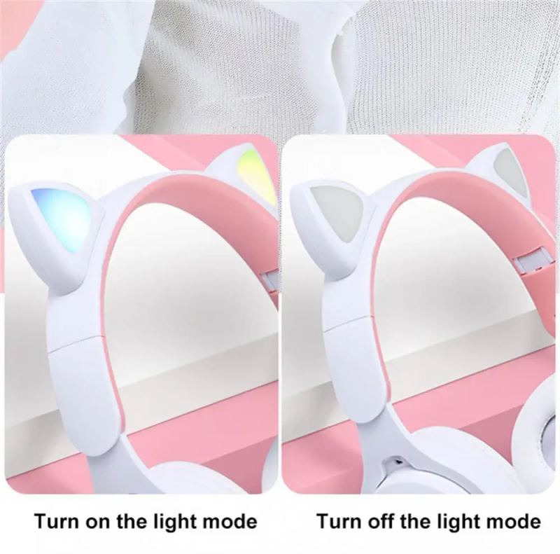 Cute Cat Bluetooth Headphones Wireless Headset Music Earphone With Mic For Iphone 14 13 PC Support TF Card Children_voghion.com