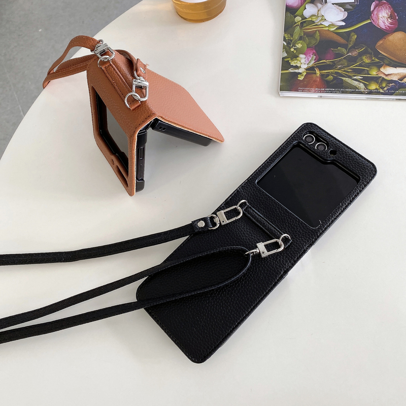 Mobile phone case Suitable for Samsung Z Flip5 mobile phone case GalaxyZ Flip4 folding litchi pattern diagonal protective case ZFlip3_voghion.com