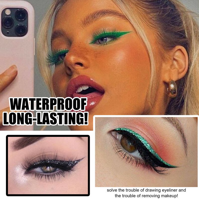 Novo delineador autoadesivo com glitter, sombra para pálpebras duplas, cílios postiços à prova d'água, adesivos de maquiagem para os olhos para festas_voghion.com