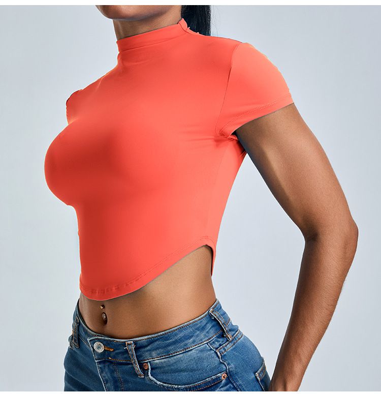 Maglietta sportiva da corsa a maniche corte, a collo alto, versatile, ad asciugatura rapida, sottile e sottile, per yoga_voghion.com
