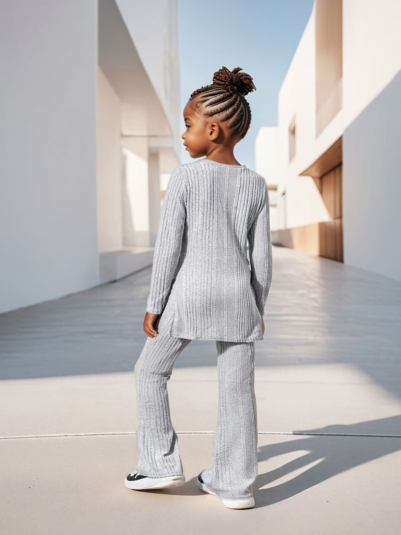 Matka a děti INS dívčí letní oblek módní pletený top s dlouhým rukávem, rozšířené kalhoty, ležérní módní dvoudílný oblek_voghion.com