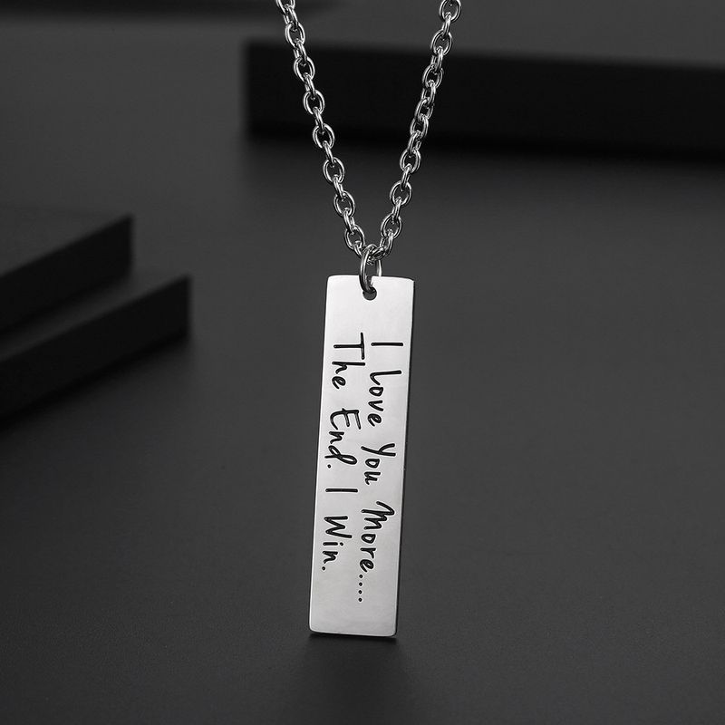 Titanium Teel Rectangle Engraved Necklace Trendy Personality Fashion Quare Tag Pendant Weater Chain YL_voghion.com