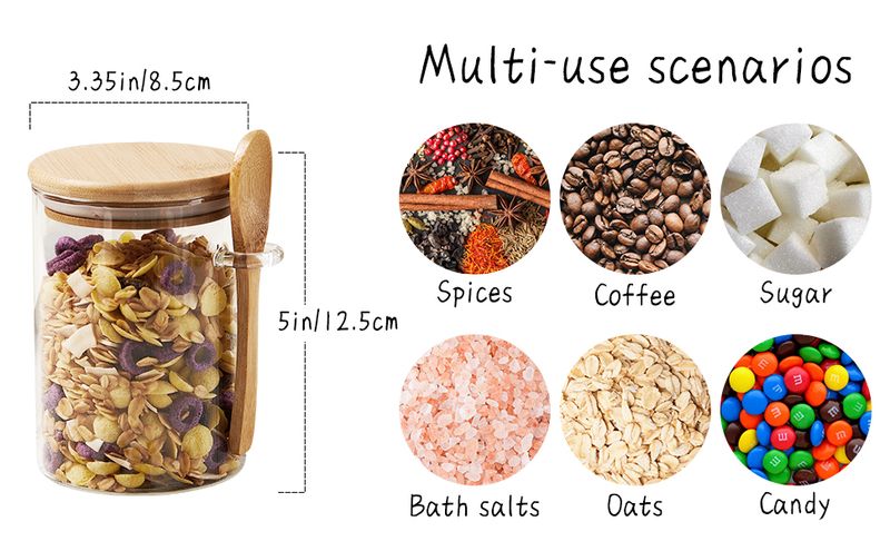 ACZT Sugar Box Spoon - Confezione da 2 da 15 oz (circa 425,2 g) in vetro con cucchiaio, contenitore per la conservazione con coperchio in bambù, adatto_voghion.com