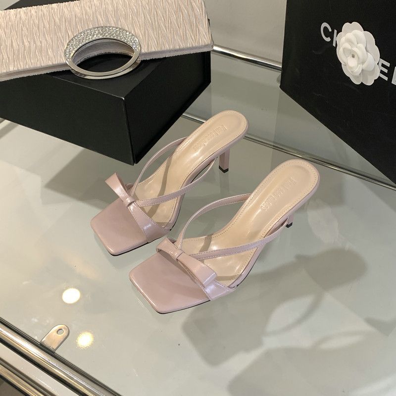 Französische Katzensandale im Feenstil für Damen, offene Sommerspitze mit Schleife, quadratische Spitze, dünner Absatz, eleganter High Heel_voghion.com