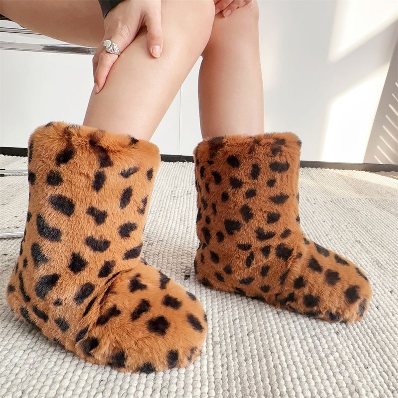 Faux Rabbit Fur Snow Boots For Women, Hot Girl Style Short Boots, Leopard Print Faux Fur Punk Y2k Trendy Cool Style Shoe And Bag Set_voghion.com
