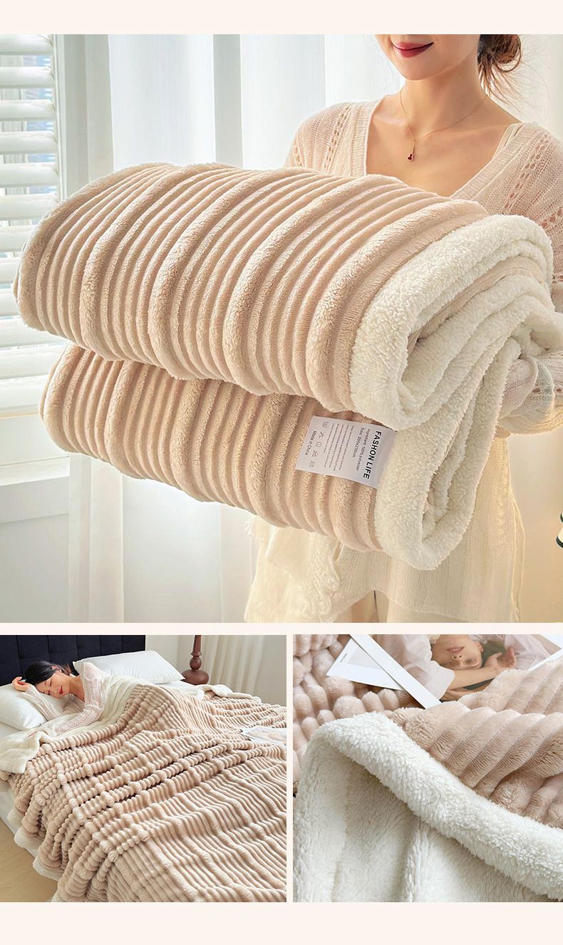 Coperta in pile Sherpa pesante di alta qualità - Coperta extra spessa e morbida per divano, ufficio, pisolino e camera da letto, motivo a righe (150x200 cm)_voghion.com